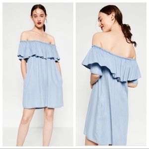 Zara woman denim off shoulder dress